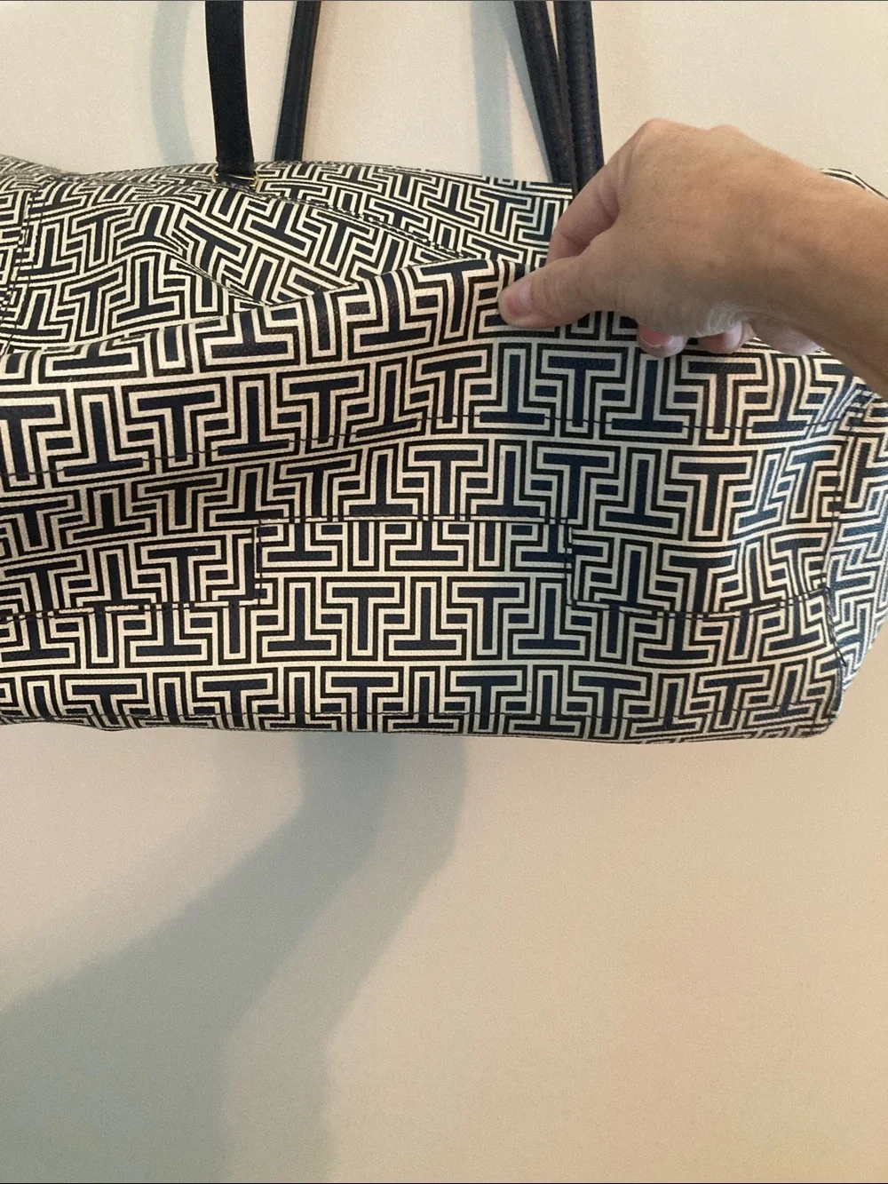 Tory Burch Black and White Signature Geometric Tote